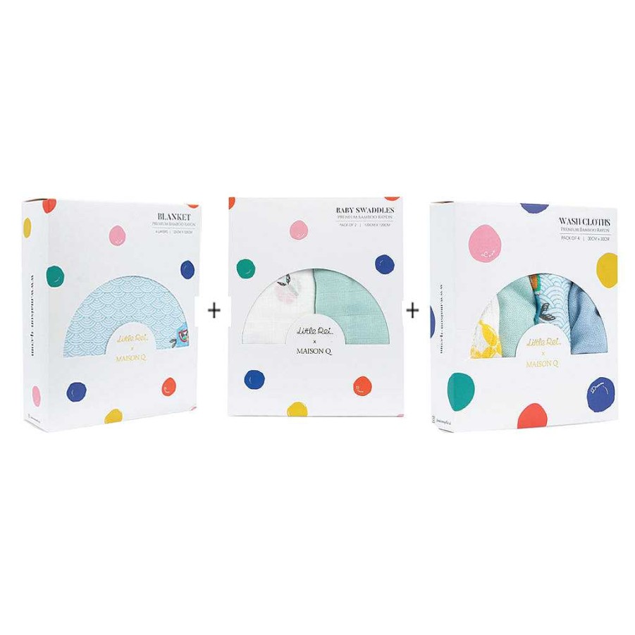 Bath Little Rei | Little Rei X Maison Q Blanket, Swaddle & Wash Cloth Bundle