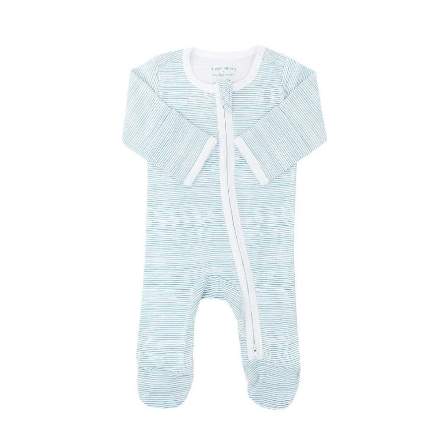 Dress Le Petit Society | Motherswork X Le Petit Society Baby Organic Zip Sleepsuit In Blue Stripes