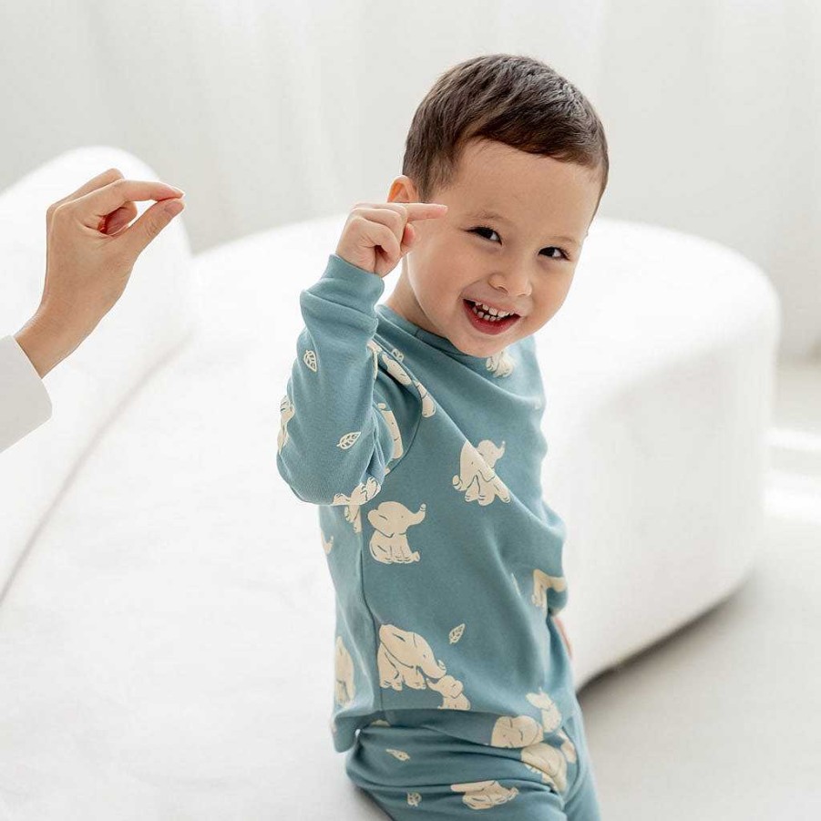 Dress Le Petit Society | Motherswork X Le Petit Society Long Sleeve Organic Pyjamas Set In Elephant Print