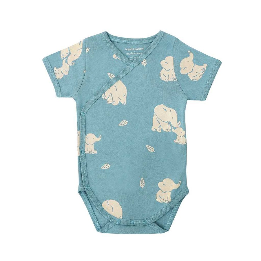 Dress Le Petit Society | Motherswork X Le Petit Society Baby Organic Kimono Romper In Elephant Print