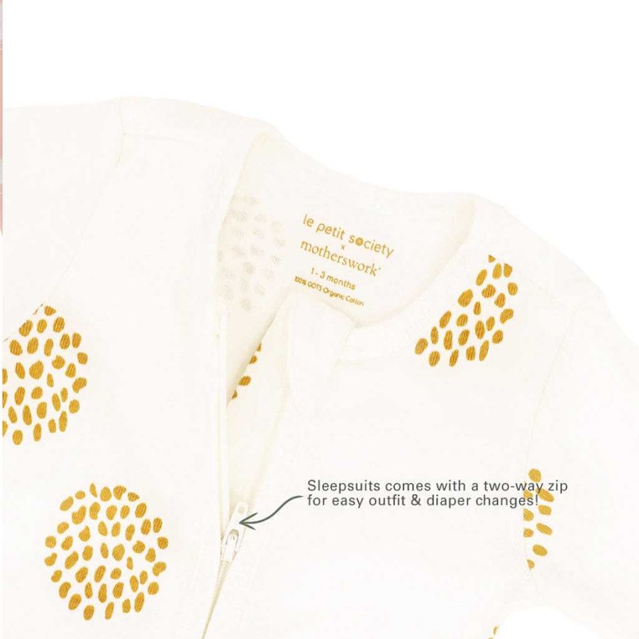 Dress Le Petit Society | Motherswork X Le Petit Society Baby Organic Zip Sleepsuit In Dandelion Print