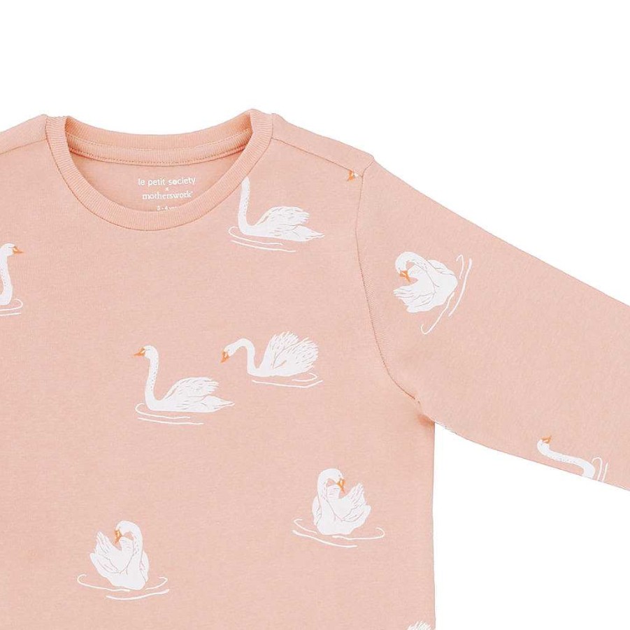 Dress Le Petit Society | Motherswork X Le Petit Society Long Sleeve Organic Pyjamas Set In Swan Print