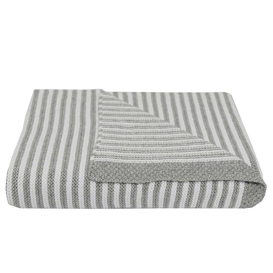 Sleep Living Textiles | Living Textiles 100% Cotton Knit Stripe Blanket - Grey/White