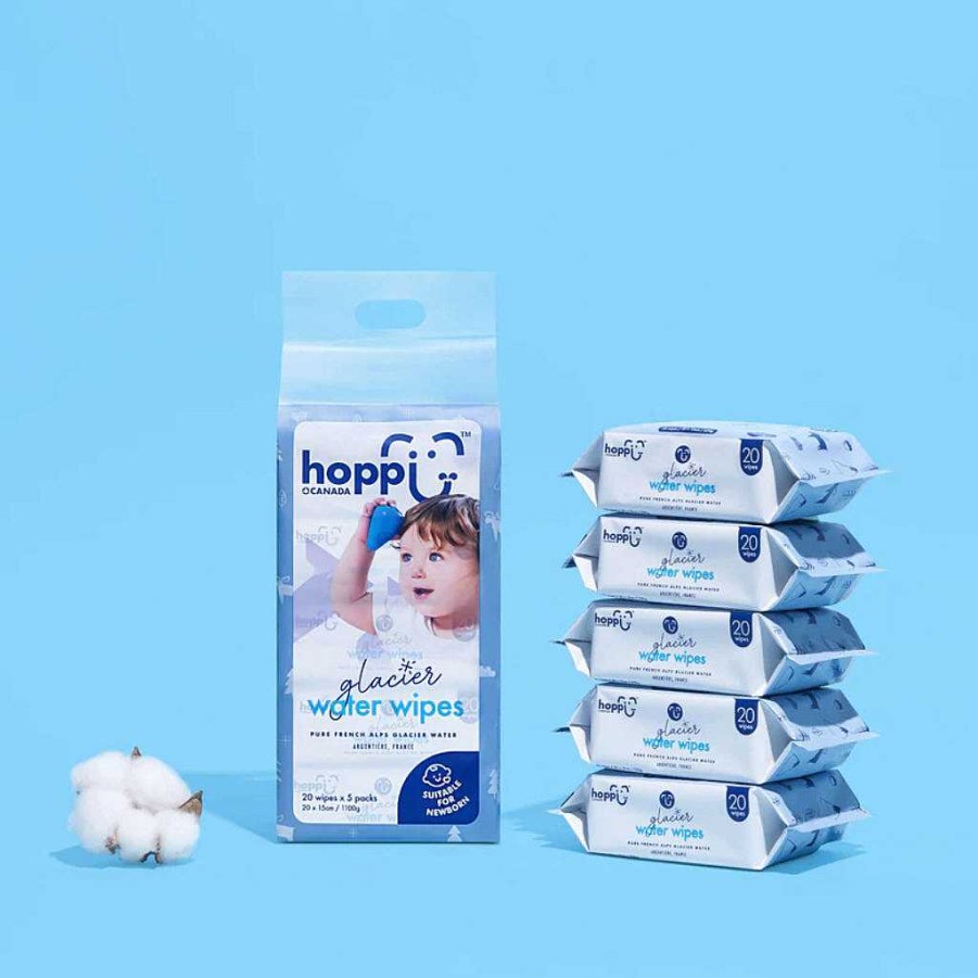 Poop Hoppi Baby Wipes | Hoppi Glacier Water Wipes [Bundle Of 5] (5X20 Wipes)