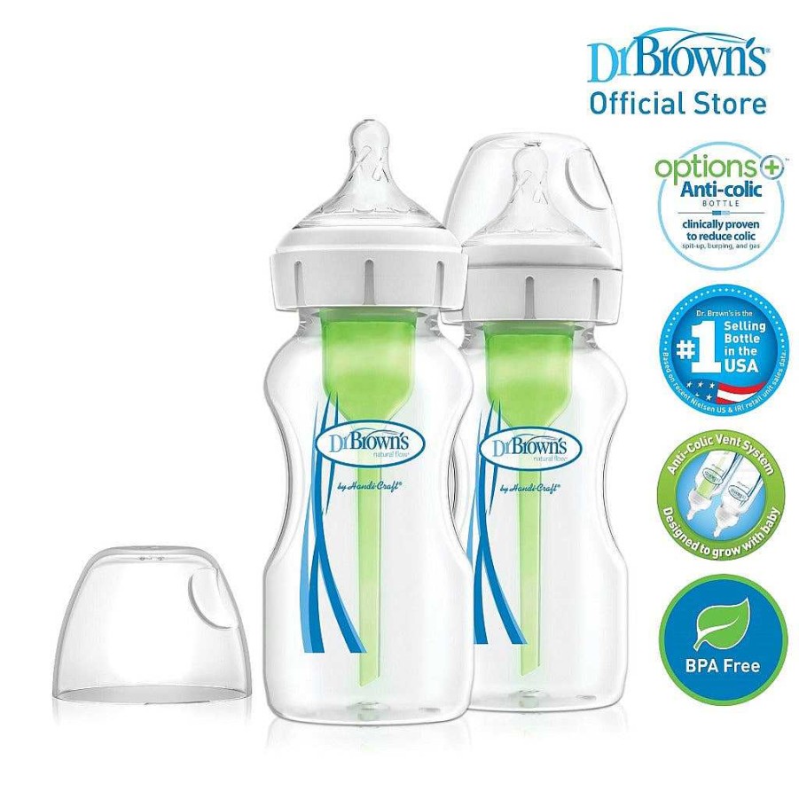 Eat Dr Brown's Baby Bottles | Dr Brown'S Glass Wide Neck "Options+" 270Ml Bottle - 2Pack