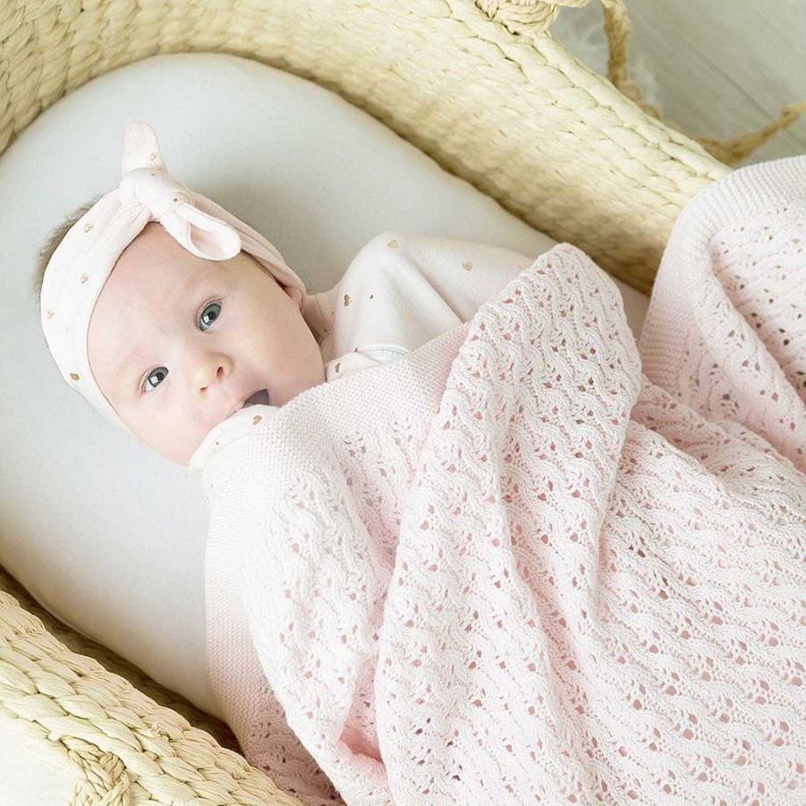 Sleep Living Textiles | Living Textiles 100% Cotton Lattice Knit Baby Blanket - Blush Pink