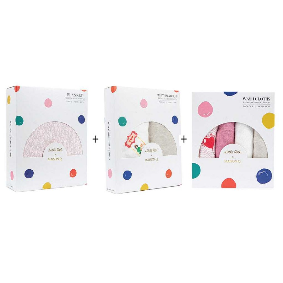 Bath Little Rei | Little Rei X Maison Q Blanket, Swaddle & Wash Cloth Bundle