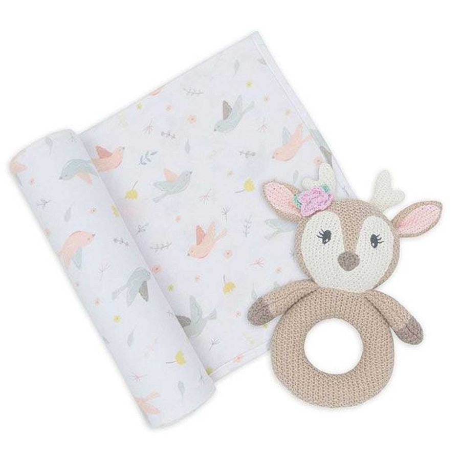 Sleep Living Textiles | Living Textiles Jersey Swaddle & Rattle Gift Set - Ava/Fawn