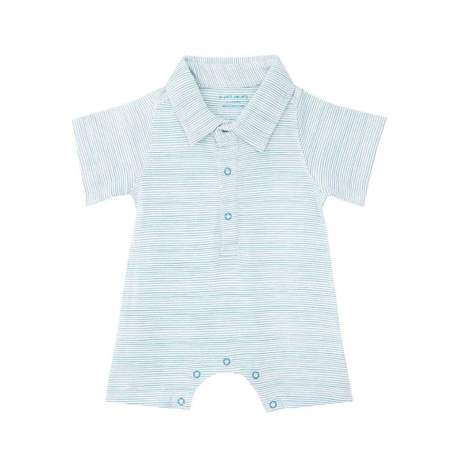 Dress Le Petit Society | Motherswork X Le Petit Society Baby Boy Organic Polo Romper In Blue Stripes