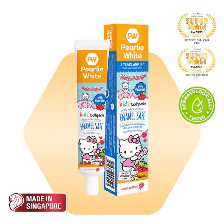 Bath Pearlie White | Pearlie White All Natural Enamel Safe Kids Fluoride Toothpaste - Strawberry Hello Kitty 45Gm