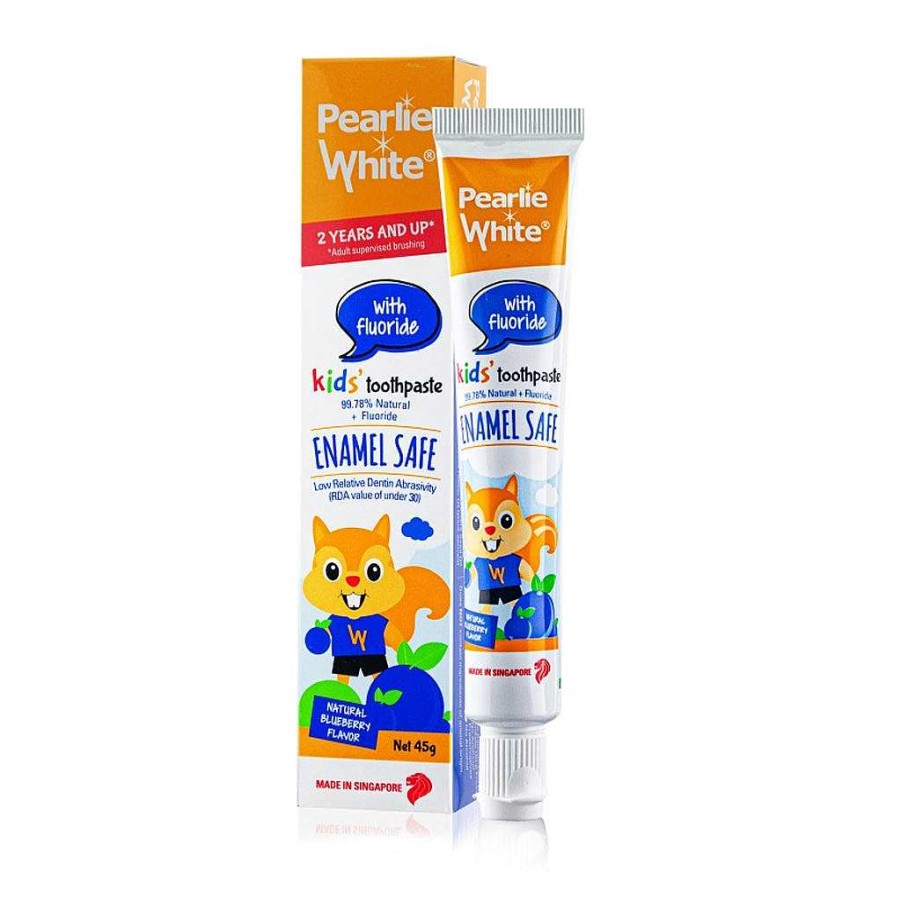 Bath Pearlie White | Pearlie White Enamel Safe Kids' Toothpaste With Flouride - Blueberry 45Gm