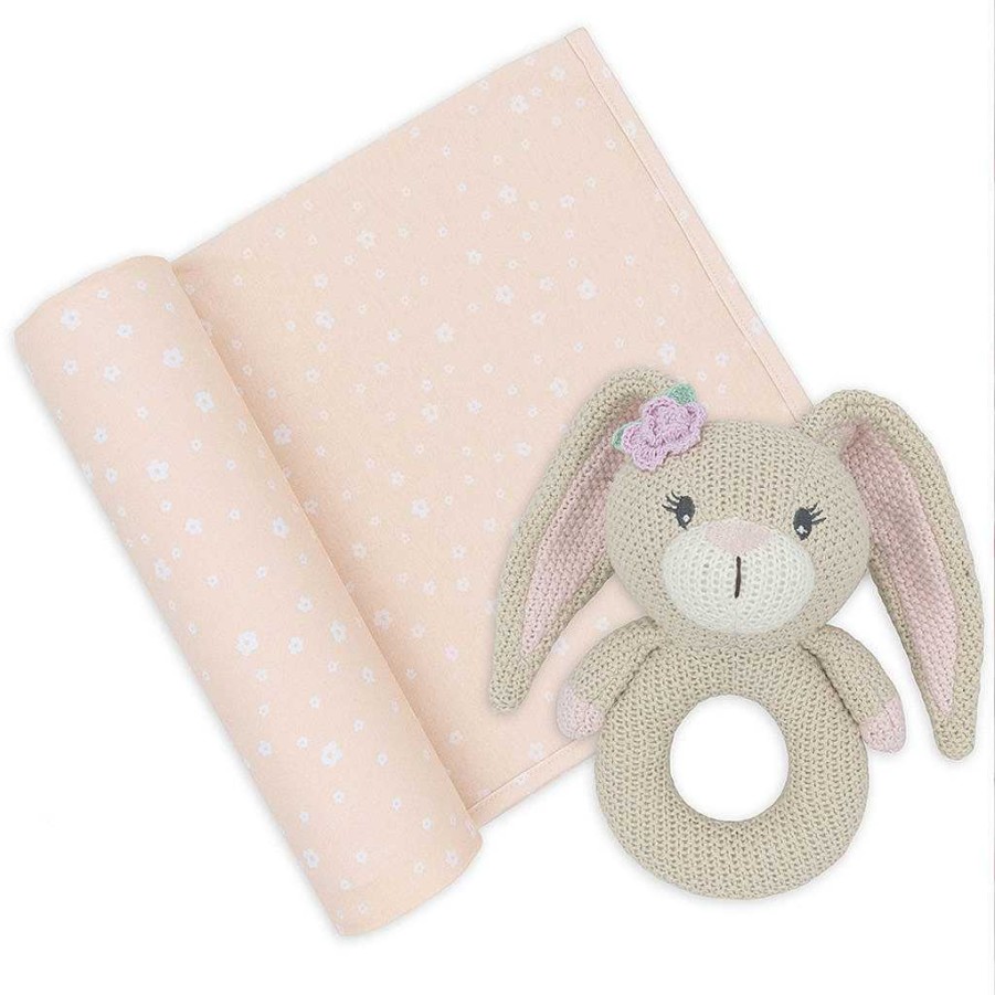 Sleep Living Textiles | Living Textiles Jersey Swaddle & Rattle Gift Set - Floral/Bunny