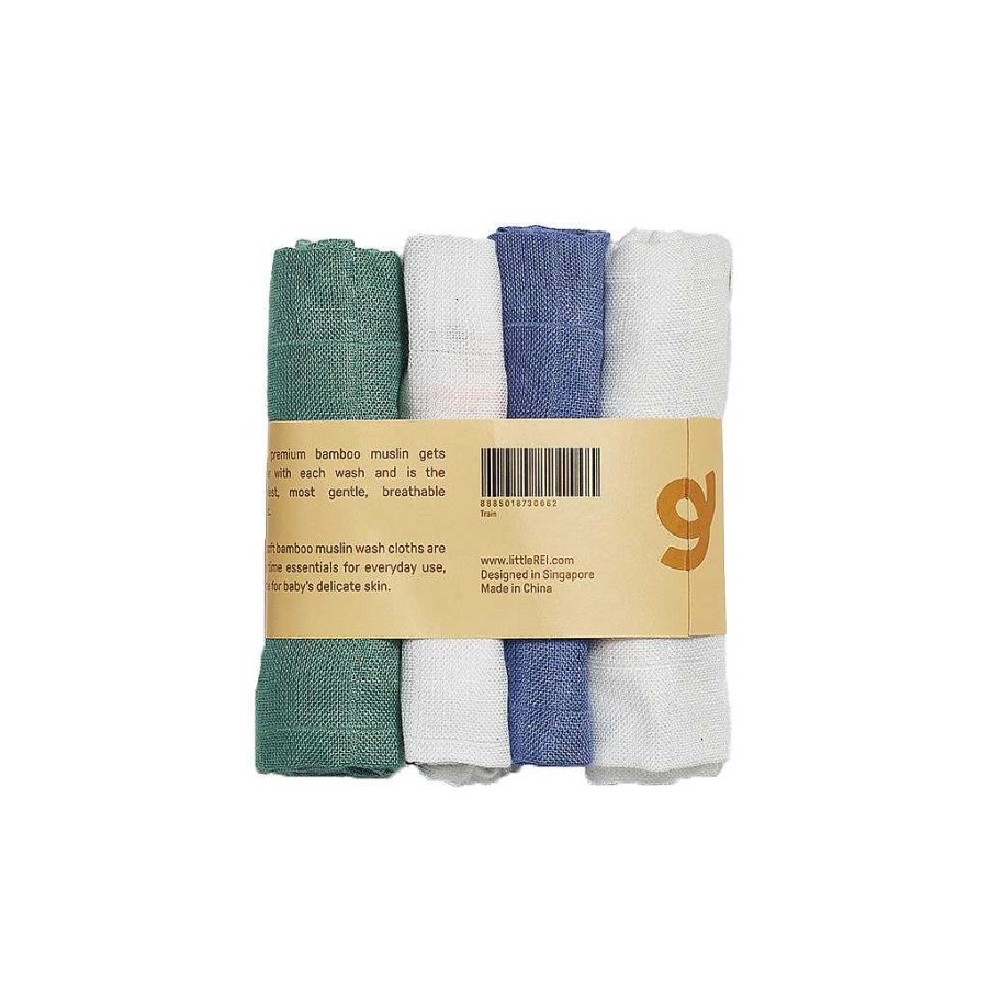 Bath Little Rei | Little Rei Bamboo Train Wash Cloth - 4Pc