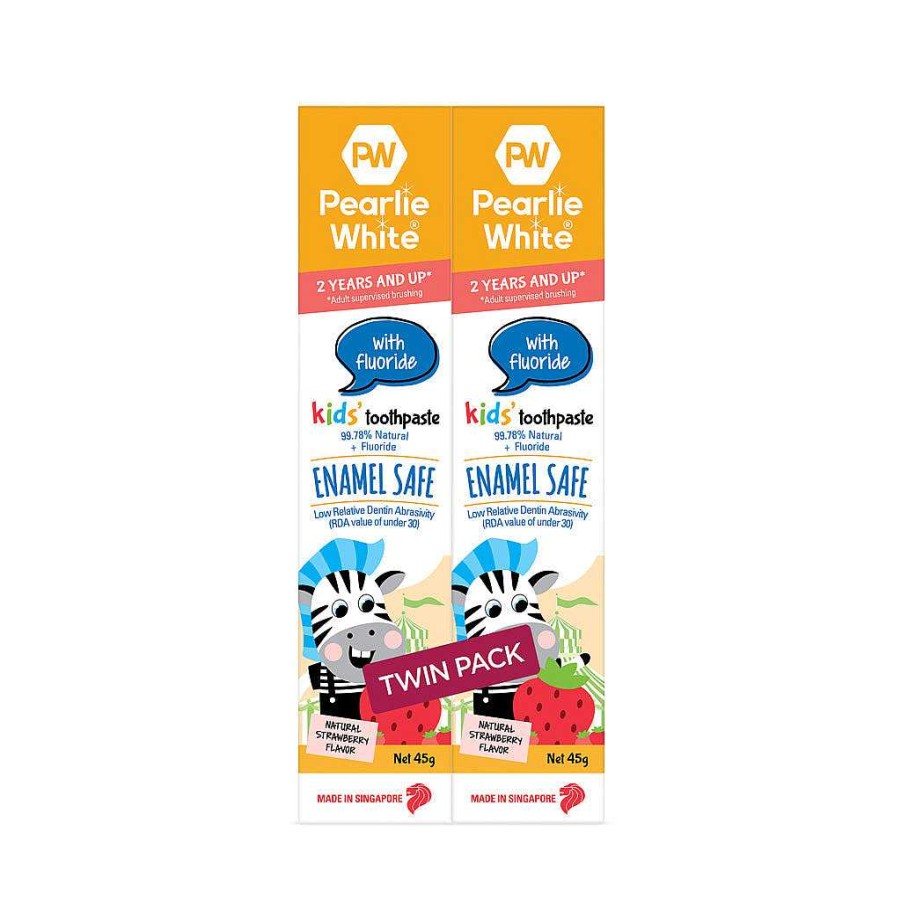 Bath Pearlie White | Pearlie White Enamel Safe Kids' Toothpaste With Flouride - Strawberry 45Gm (Buy 1 Get 1 Free)