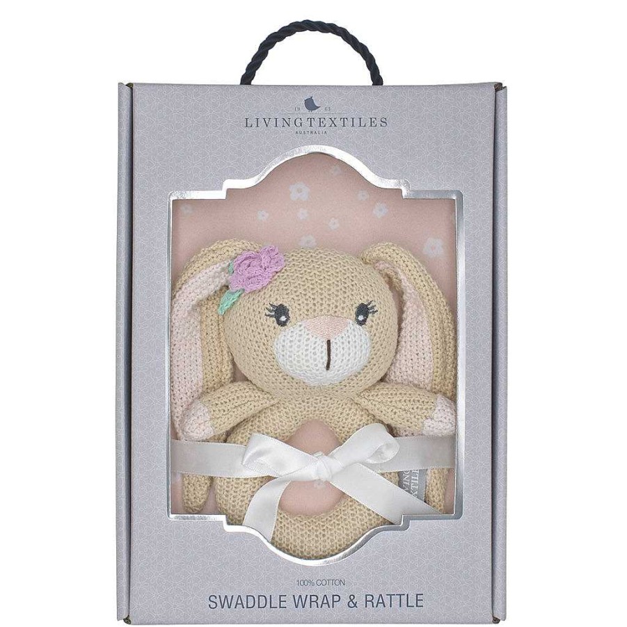 Sleep Living Textiles | Living Textiles Jersey Swaddle & Rattle Gift Set - Floral/Bunny