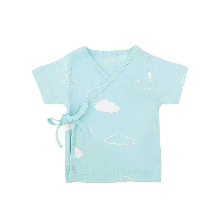 Dress Le Petit Society | Motherswork X Le Petit Society Baby Organic Short Sleeve Kimono Top In Cloud Print