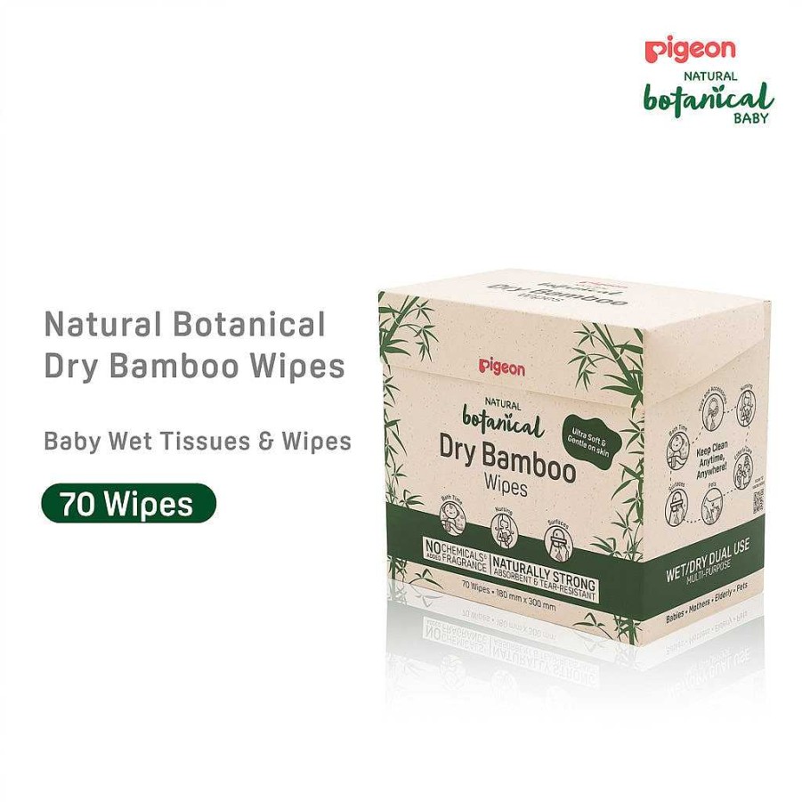 Poop Pigeon Baby Wipes | Pigeon Natural Botanical Dry Bamboo Wipes 70 Sheets