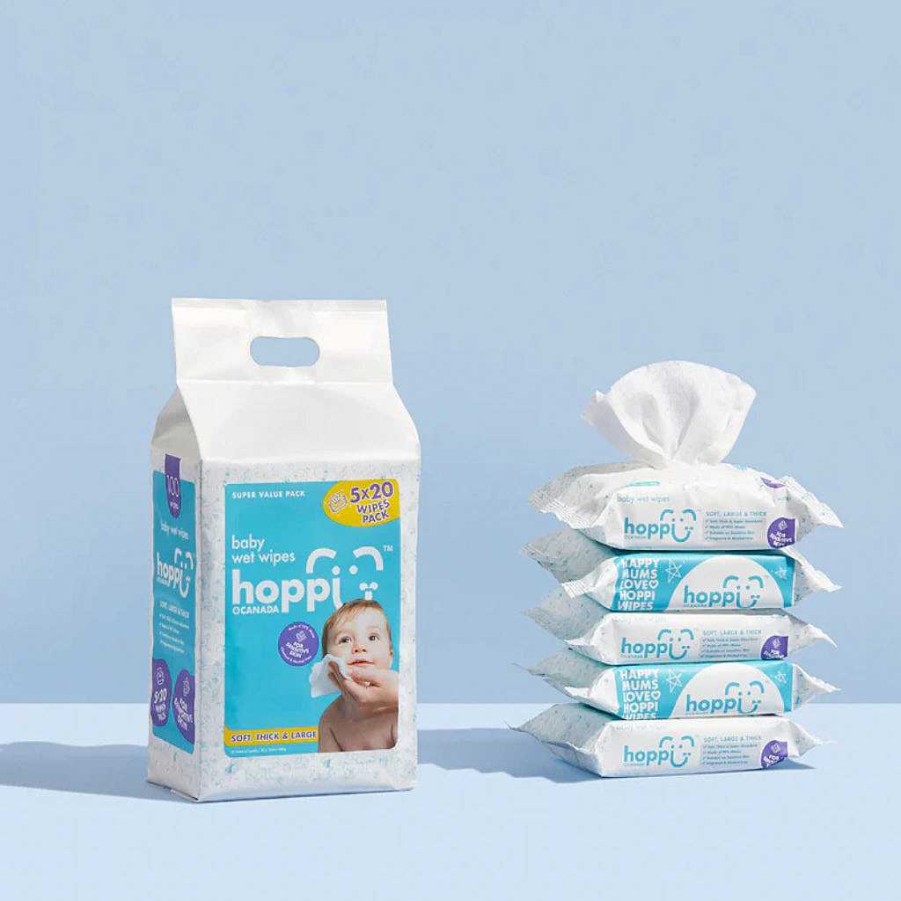 Poop Hoppi Baby Wipes | Hoppi Baby Wet Wipes [Bundle Of 5Packs] (5X20 Wipes)