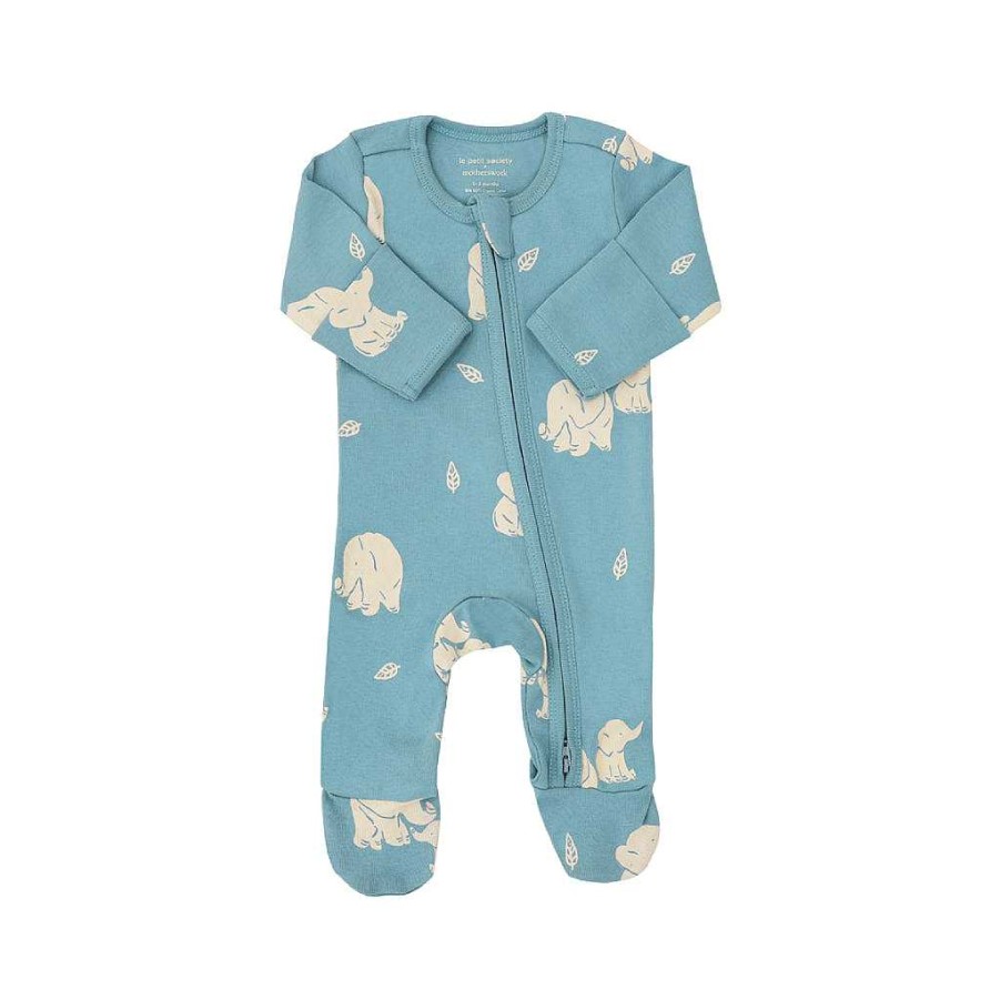 Dress Le Petit Society | Motherswork X Le Petit Society Baby Organic Zip Sleepsuit In Elephant Print