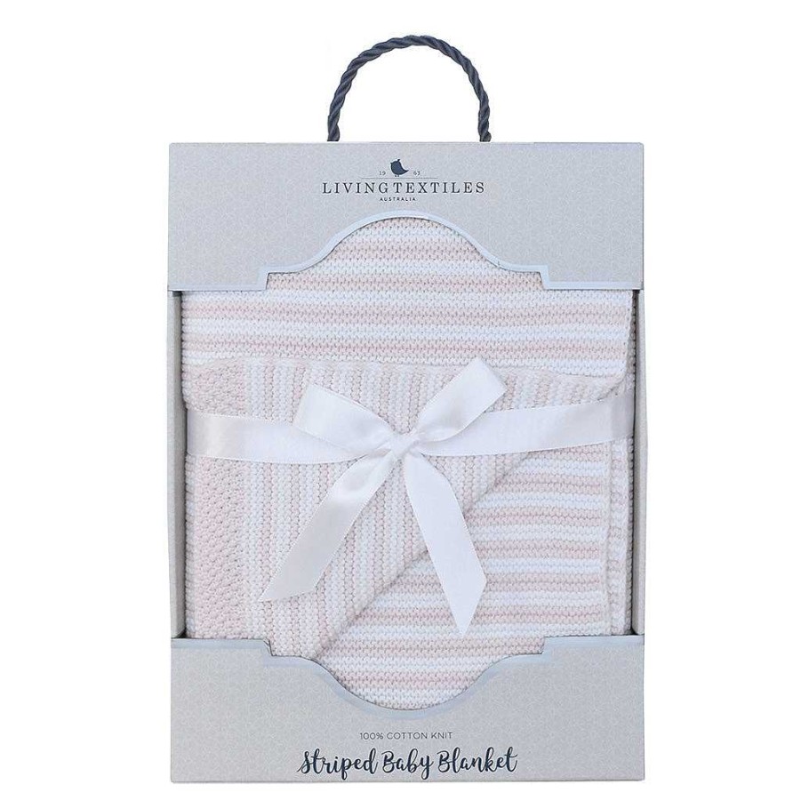 Sleep Living Textiles | Living Textiles 100% Cotton Knit Stripe Blanket - Pink/White