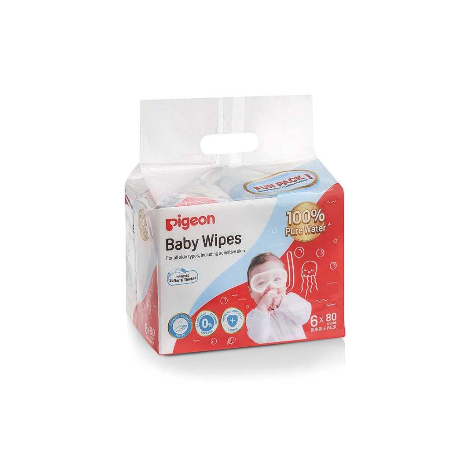 Poop Pigeon Baby Wipes | Pigeon 100% Water Wipes 6 X 80S