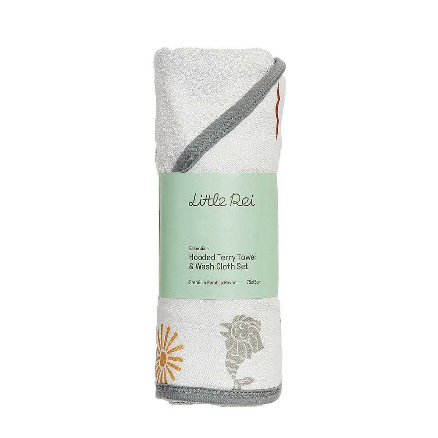 Bath Little Rei | Little Rei Bamboo Merlion Hooded Towel & Wash Cloth Set