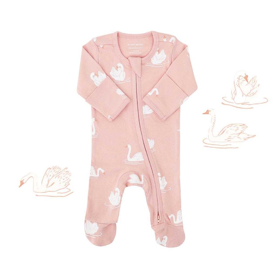 Dress Le Petit Society | Motherswork X Le Petit Society Baby Organic Zip Sleepsuit In Swan Print