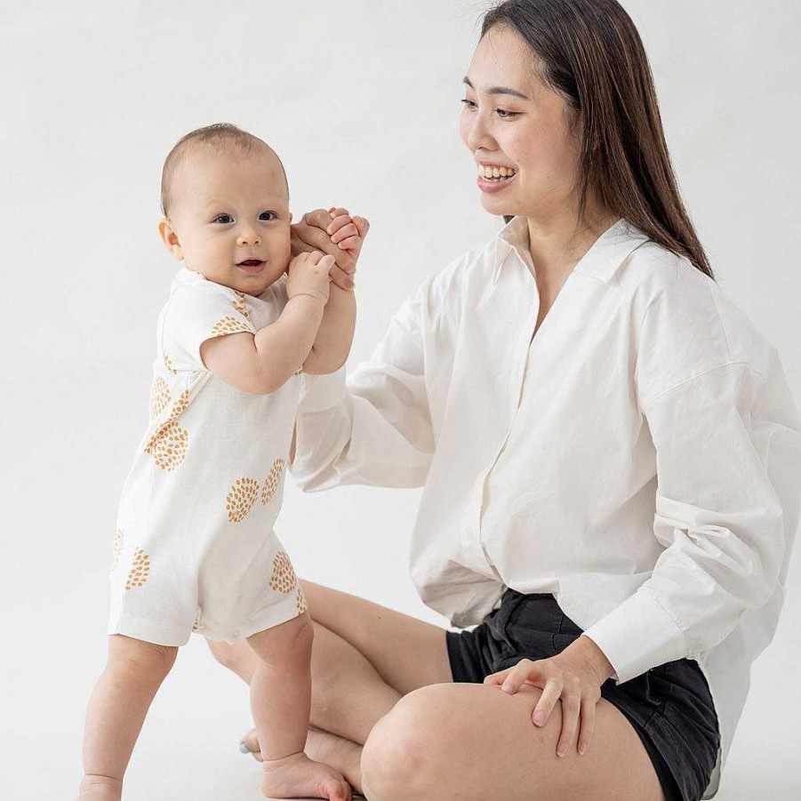 Dress Le Petit Society | Motherswork X Le Petit Society Baby Organic Short Sleeve Romper In Dandelion Print