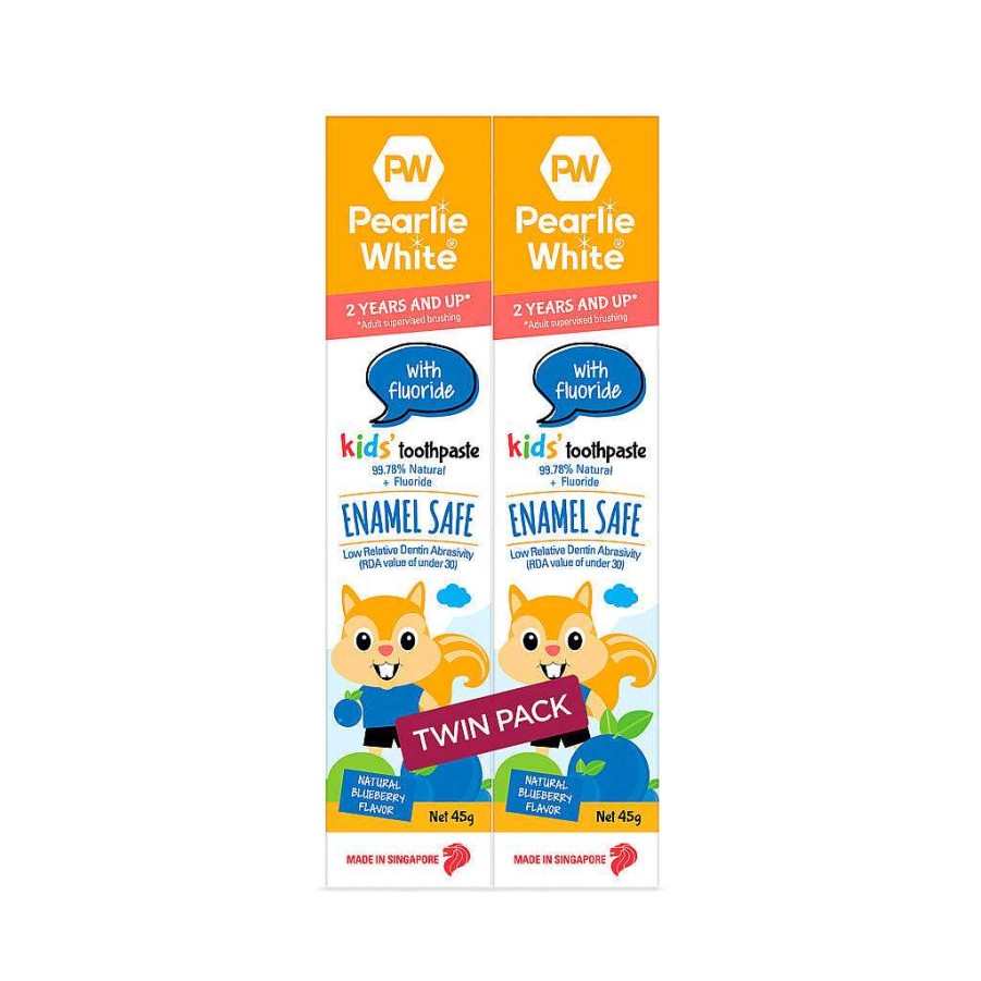 Bath Pearlie White | Pearlie White Enamel Safe Kids' Toothpaste With Flouride - Blueberry 45Gm (Buy 1 Get 1 Free)