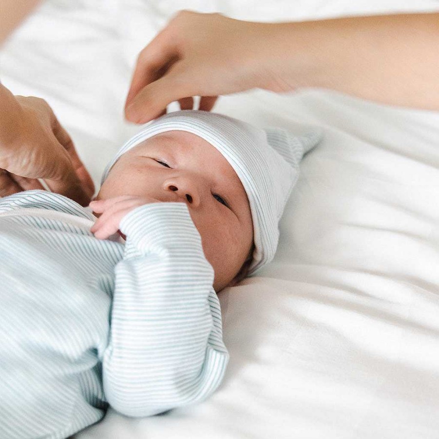 Dress Le Petit Society | Motherswork X Le Petit Society Baby Organic Knotted Hat In Blue Stripes